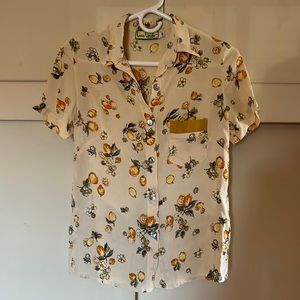 Loco Lindo Cream Lemon print Boyfriend Camp Shirt XS